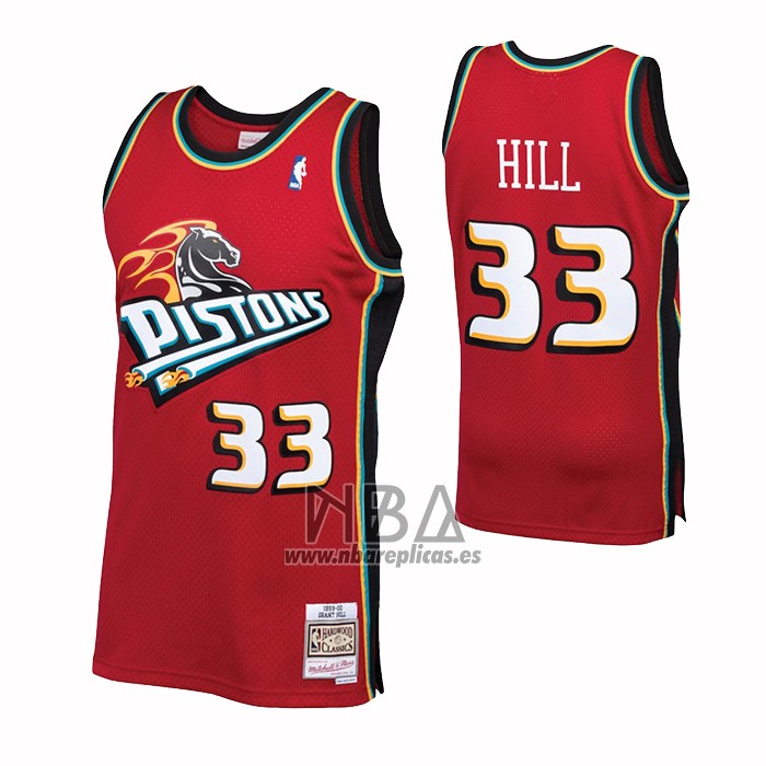 Camiseta Detroit Pistons Grant Hill NO 33 Mitchell & Ness 1999-00 Rojo